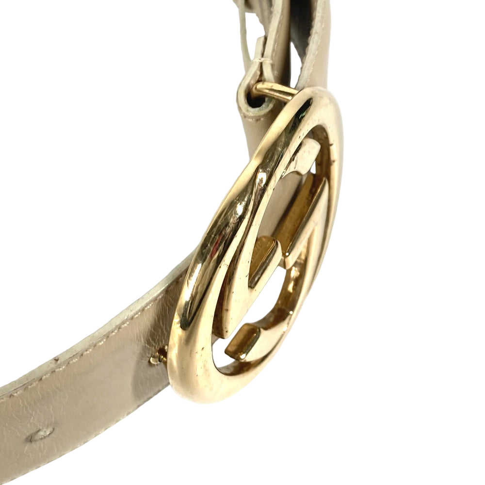 GUCCI – GG Logo Leather Belt Beige – Women’s Size 65 –