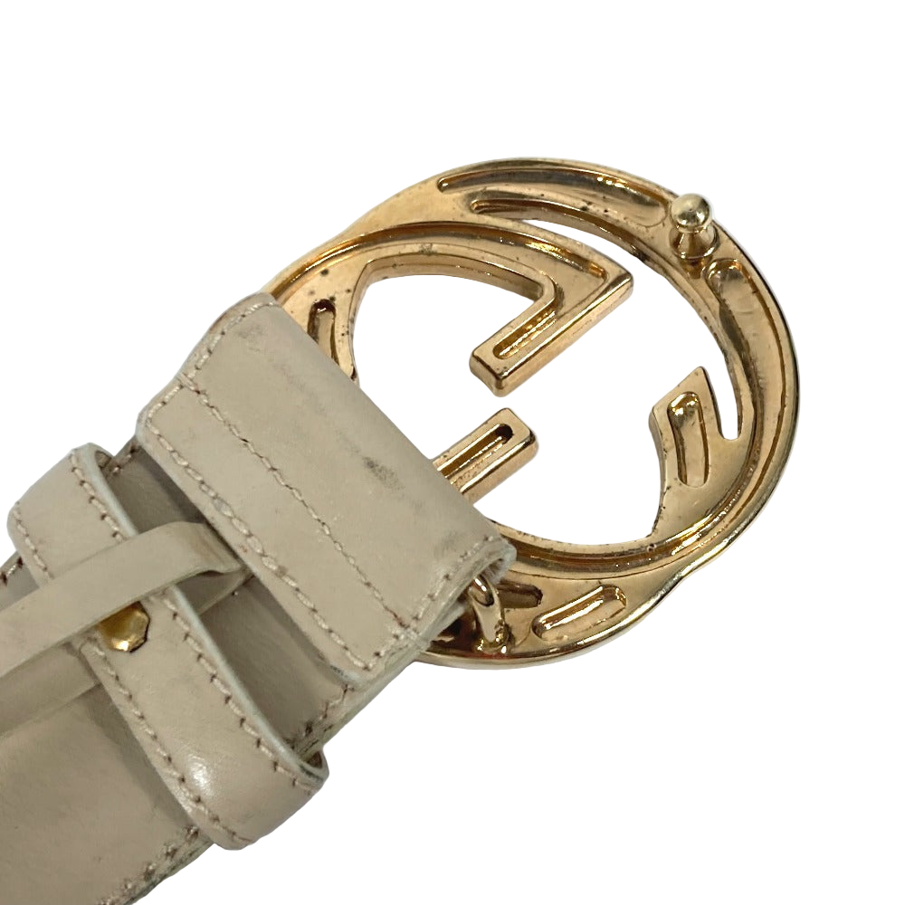 GUCCI – GG Logo Leather Belt Beige – Women’s Size 65 –