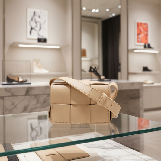 BOTTEGA VENETA – Candy Cassette Mini Shoulder Bag – Beige Lambskin Intrecciato