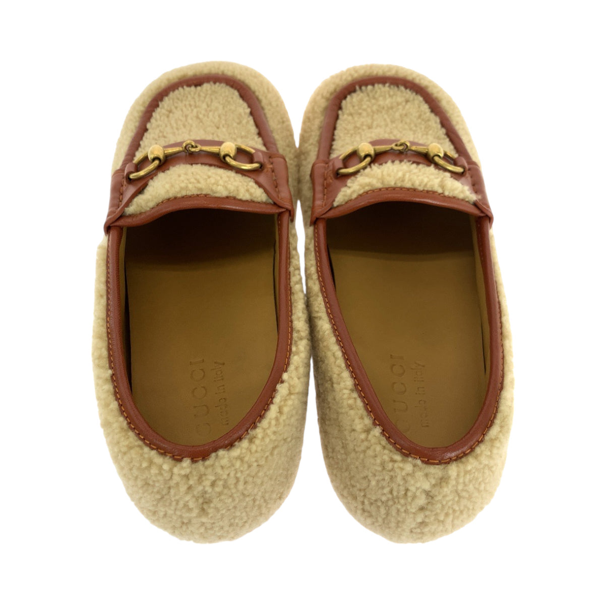 GUCCI loafers Mouton Brown Gold Metal Loafer moccasin Horsebit Women 8 Used 100% authentic ✨Unused, pristine condition