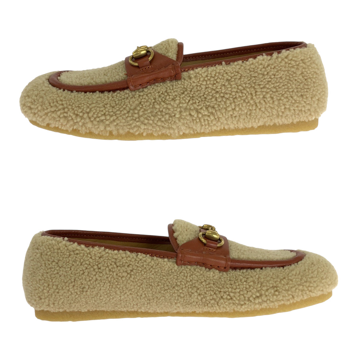 GUCCI loafers Mouton Brown Gold Metal Loafer moccasin Horsebit Women 8 Used 100% authentic ✨Unused, pristine condition