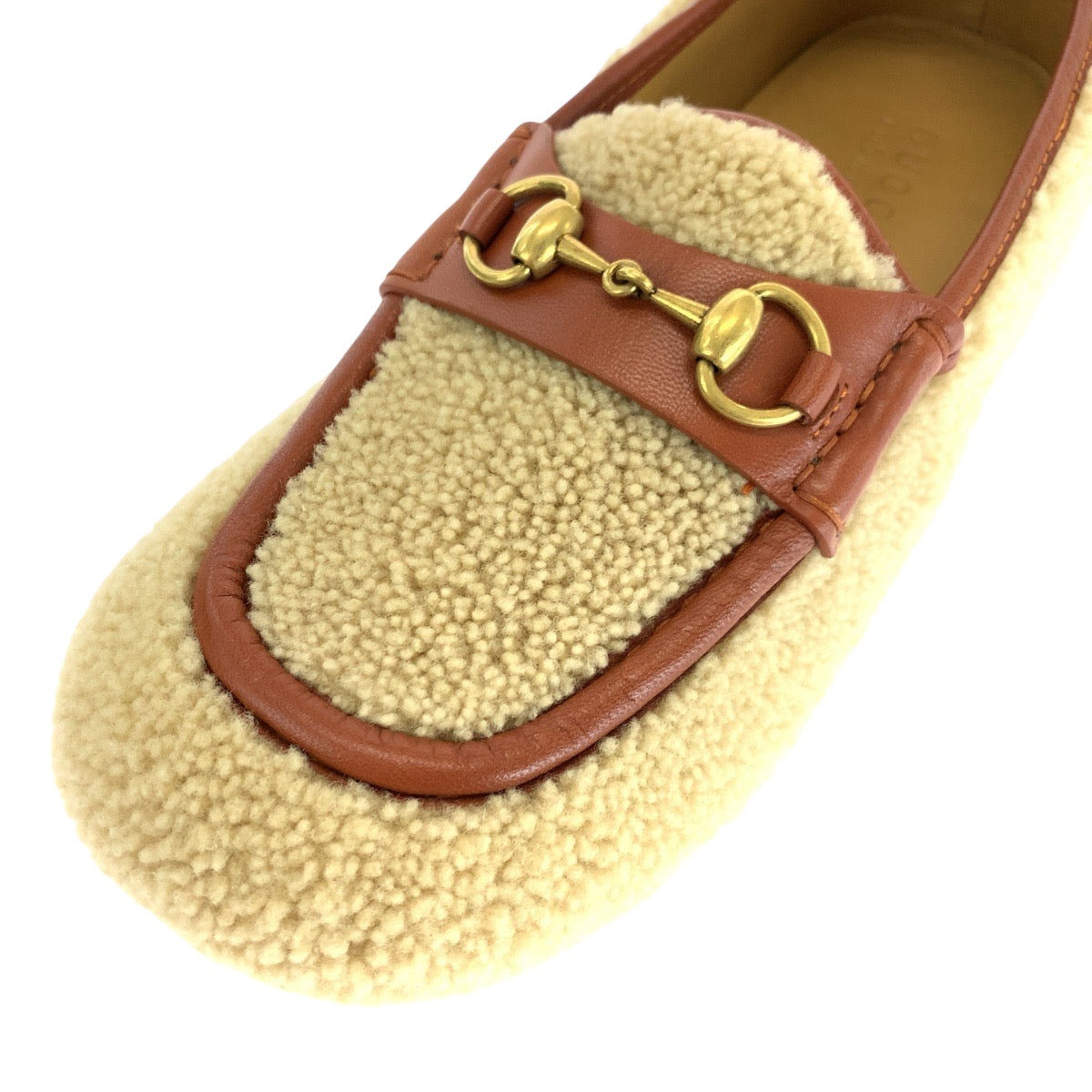 GUCCI loafers Mouton Brown Gold Metal Loafer moccasin Horsebit Women 8 Used 100% authentic ✨Unused, pristine condition