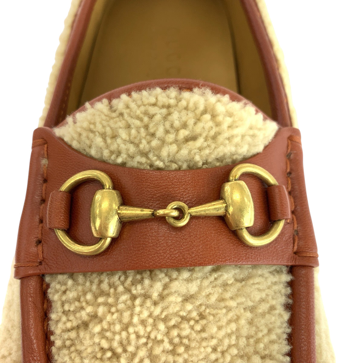 GUCCI loafers Mouton Brown Gold Metal Loafer moccasin Horsebit Women 8 Used 100% authentic ✨Unused, pristine condition