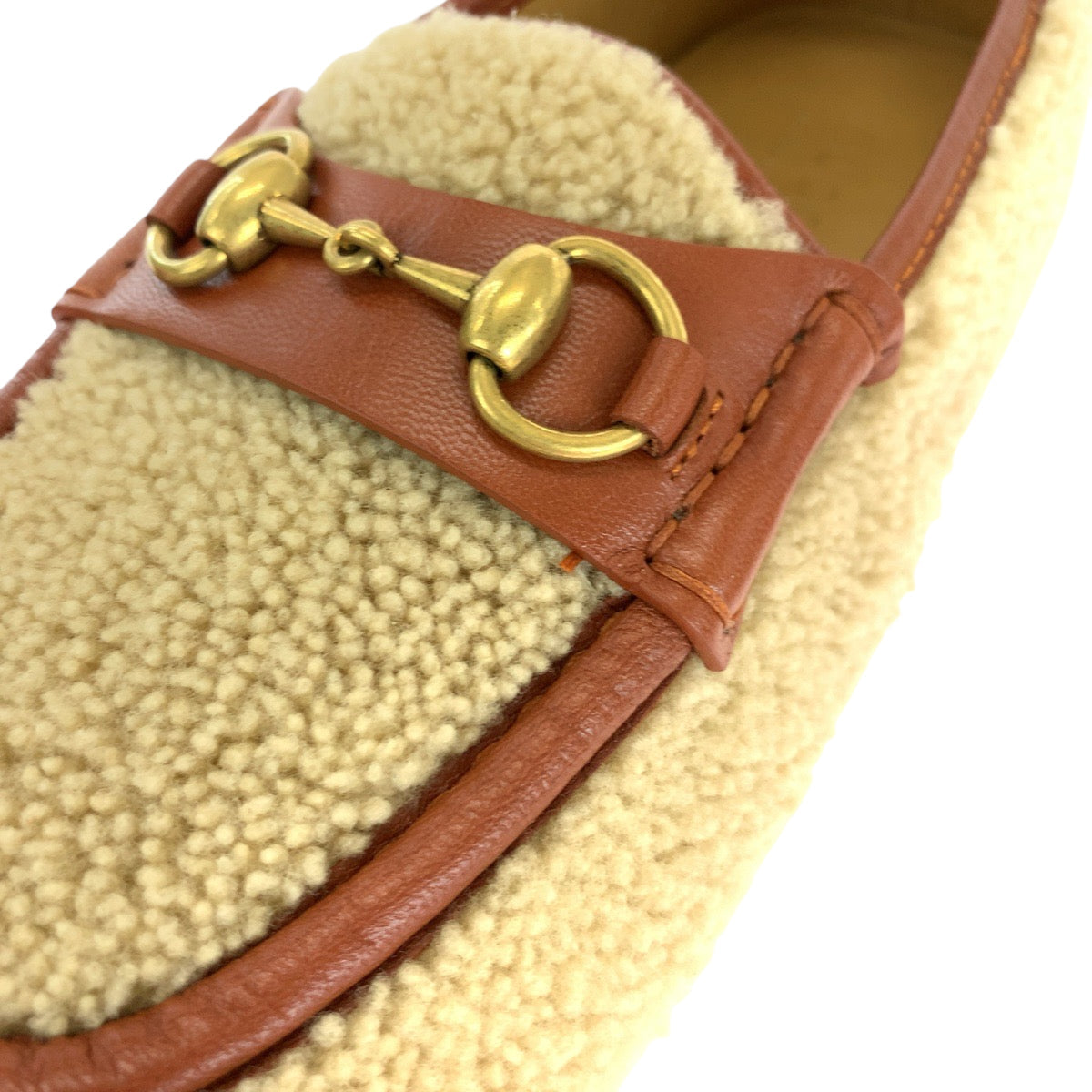 GUCCI loafers Mouton Brown Gold Metal Loafer moccasin Horsebit Women 8 Used 100% authentic ✨Unused, pristine condition