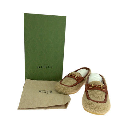 GUCCI loafers Mouton Brown Gold Metal Loafer moccasin Horsebit Women 8 Used 100% authentic ✨Unused, pristine condition