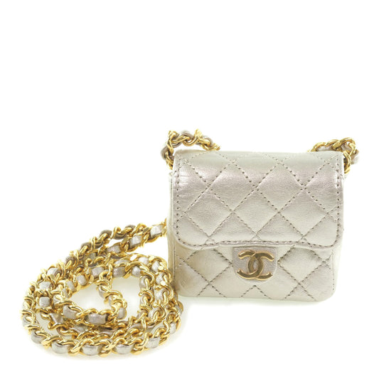 Chanel Chain Pochette Micro Line Calfskin Silver       100% Authentic ✨Very Good Pre-Owned Condition ~25% MSRP