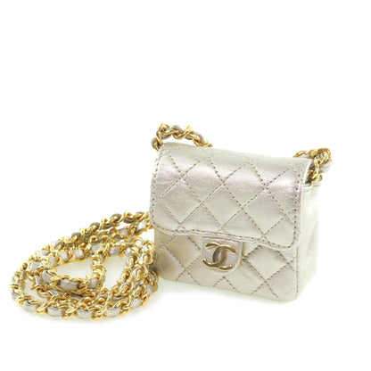 Chanel Chain Pochette Micro Line Calfskin Silver       100% Authentic ✨Very Good Pre-Owned Condition ~25% MSRP