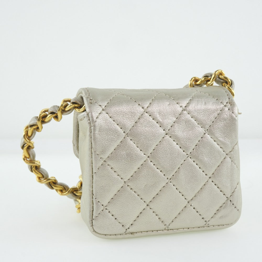 Chanel Chain Pochette Micro Line Calfskin Silver       100% Authentic ✨Very Good Pre-Owned Condition ~25% MSRP