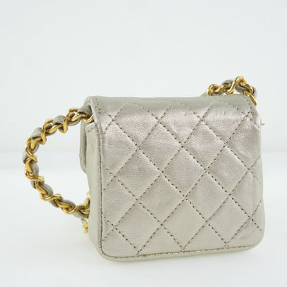Chanel Chain Pochette Micro Line Calfskin Silver       100% Authentic ✨Very Good Pre-Owned Condition ~25% MSRP