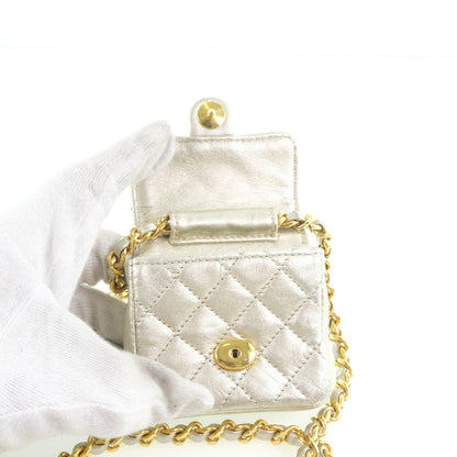 Chanel Chain Pochette Micro Line Calfskin Silver       100% Authentic ✨Very Good Pre-Owned Condition ~25% MSRP
