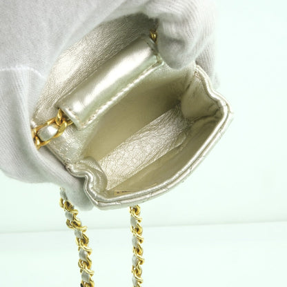 Chanel Chain Pochette Micro Line Calfskin Silver       100% Authentic ✨Very Good Pre-Owned Condition ~25% MSRP