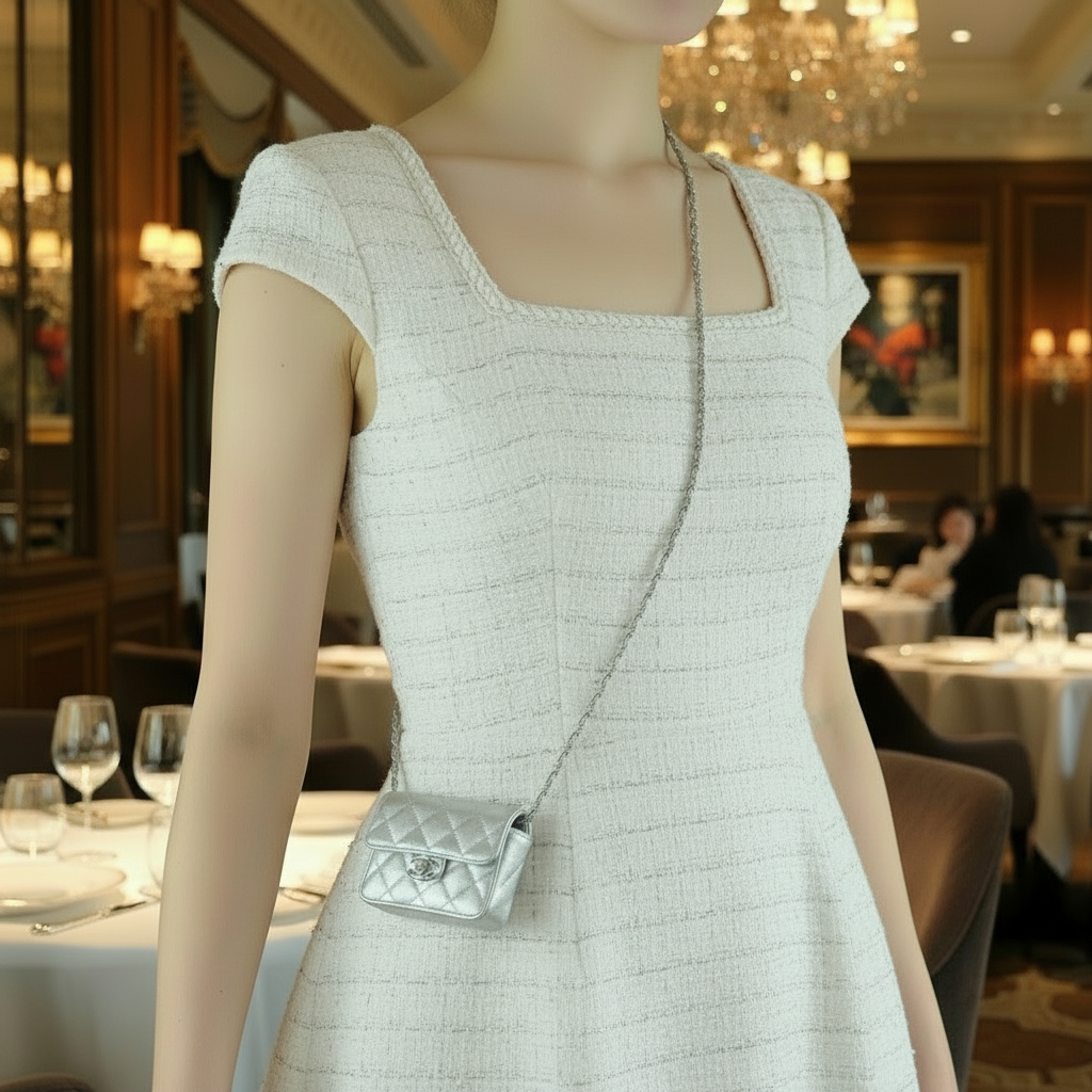 Chanel Chain Pochette Micro Line Calfskin Silver