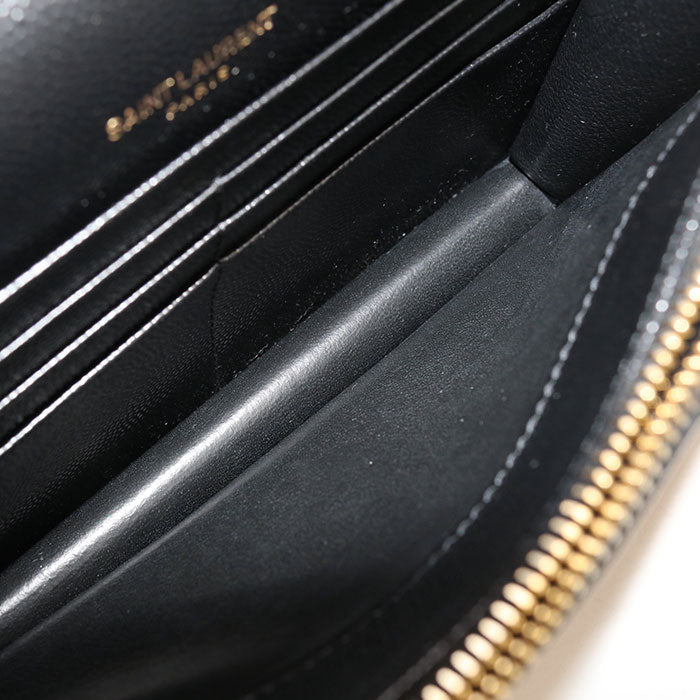 SAINT LAURENT – Envelope Cassandra Chain Wallet – Black Calfskin with Gold-Tone Hardware –