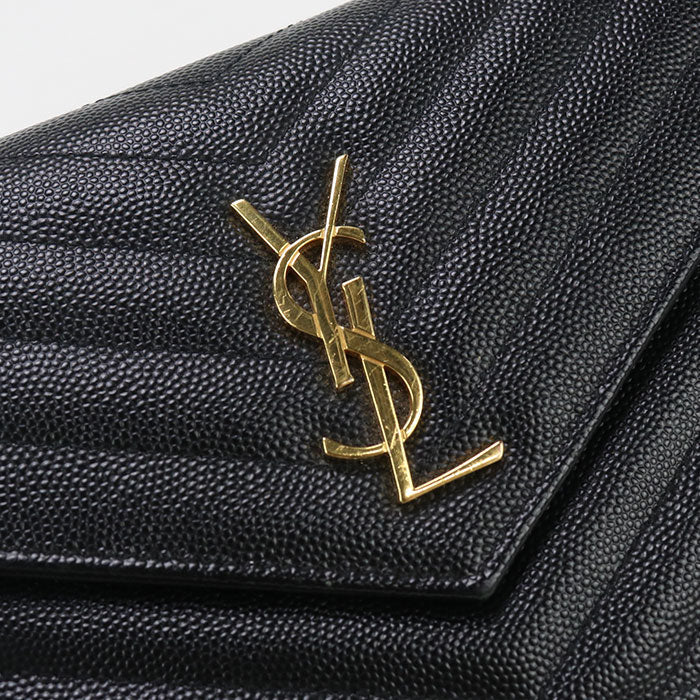 SAINT LAURENT – Envelope Cassandra Chain Wallet – Black Calfskin with Gold-Tone Hardware –