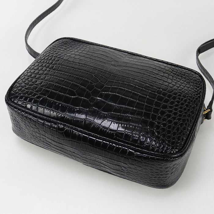 SAINT LAURENT – Diagonal Shoulder Bag – Croco-Embossed Black Leather