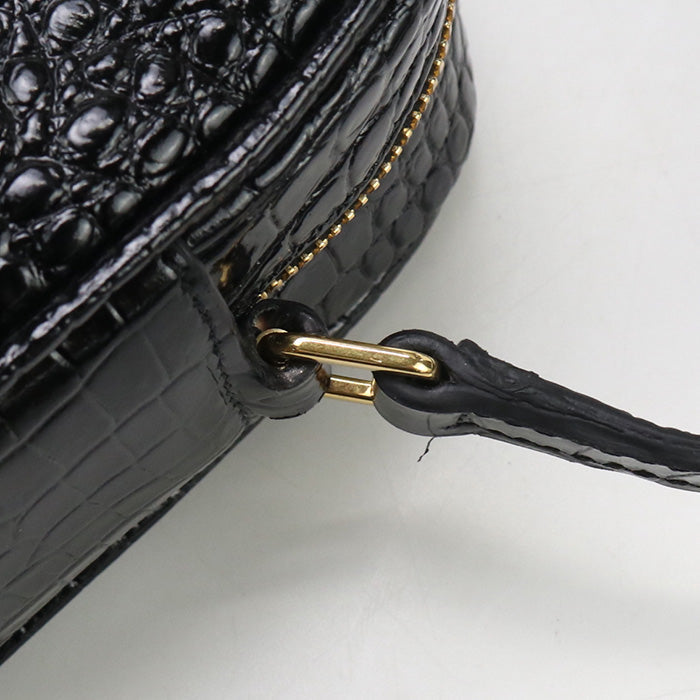 SAINT LAURENT – Diagonal Shoulder Bag – Croco-Embossed Black Leather