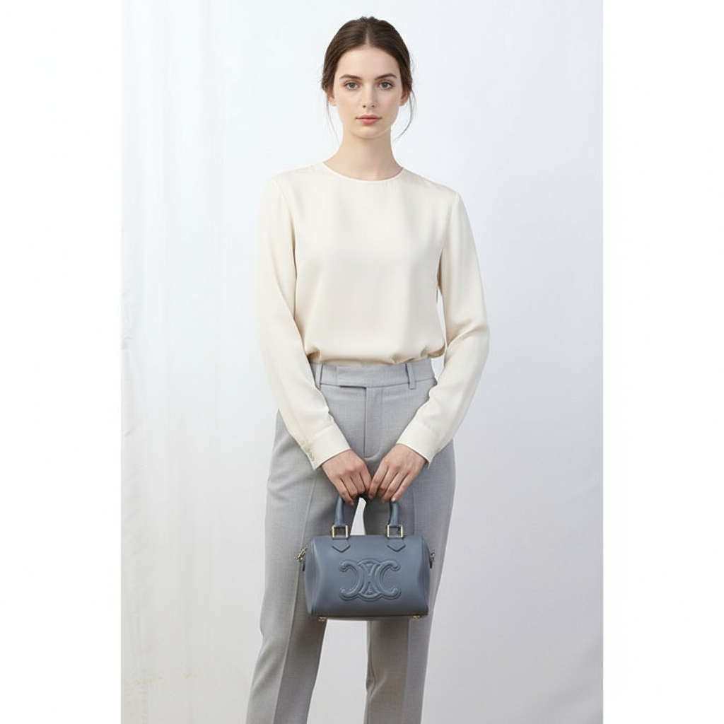 CELINE – Small Boston Handbag – Blue Smooth Calfskin Leather –