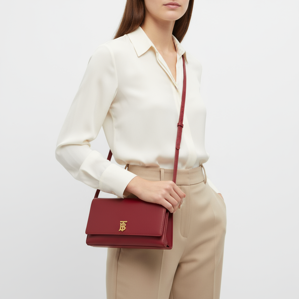 BURBERRY – Long Shoulder Wallet – Red Leather –