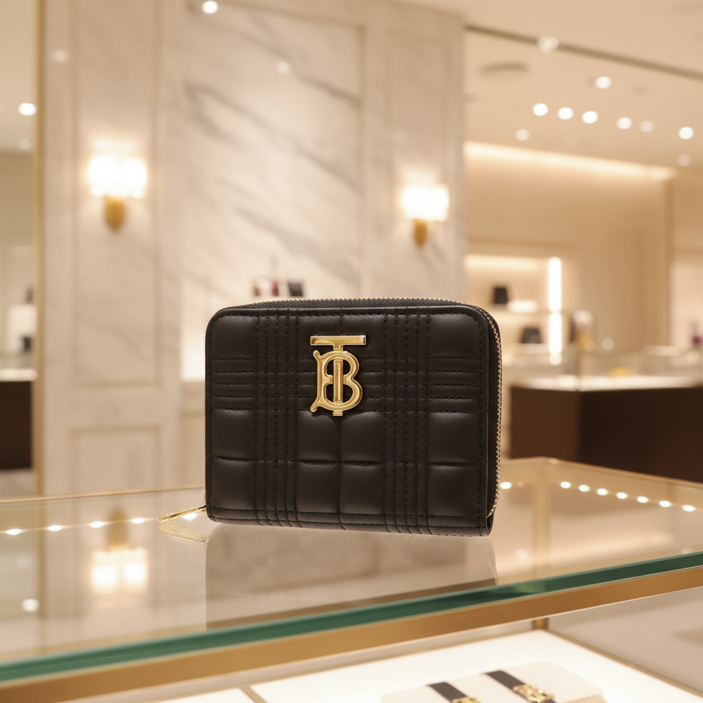 BURBERRY – Black Quilted Roller Zip Coin Case Wallet