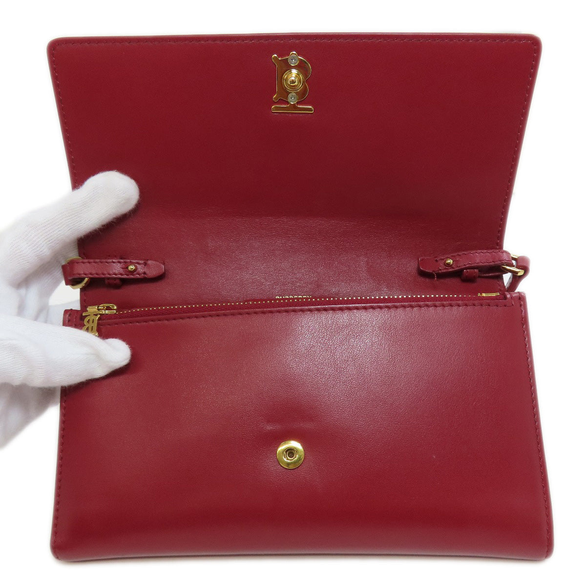 BURBERRY – Long Shoulder Wallet – Red Leather –