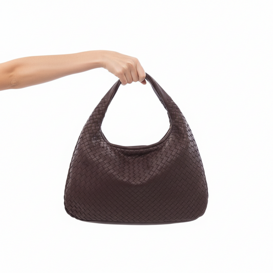 BOTTEGA VENETA – Intrecciato “One Belt” Shoulder Bag – Brown Calfskin –