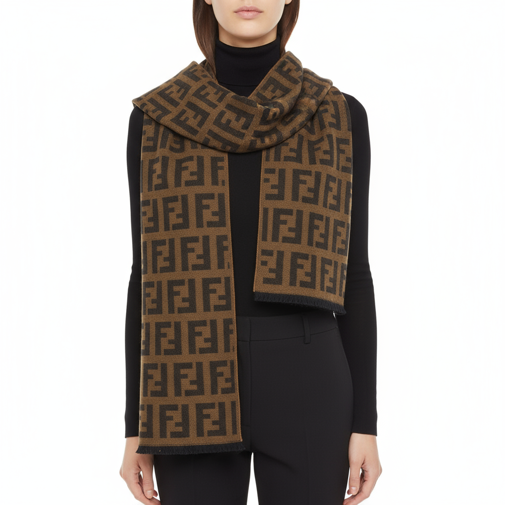 FENDI – Zucca Wool Stall / Muffler – Brown Wool