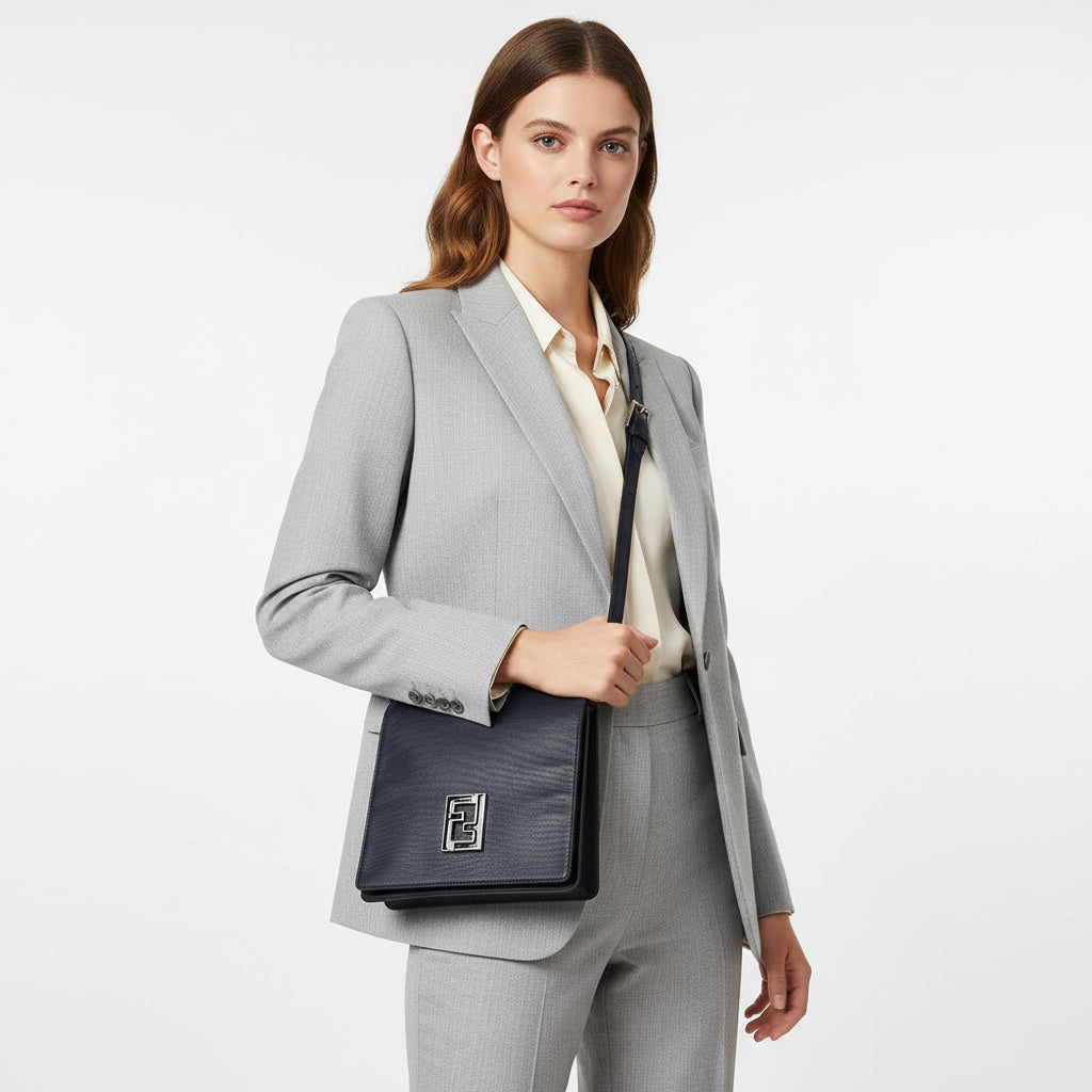 FENDI – FF Logo Nylon Shoulder Bag – Black