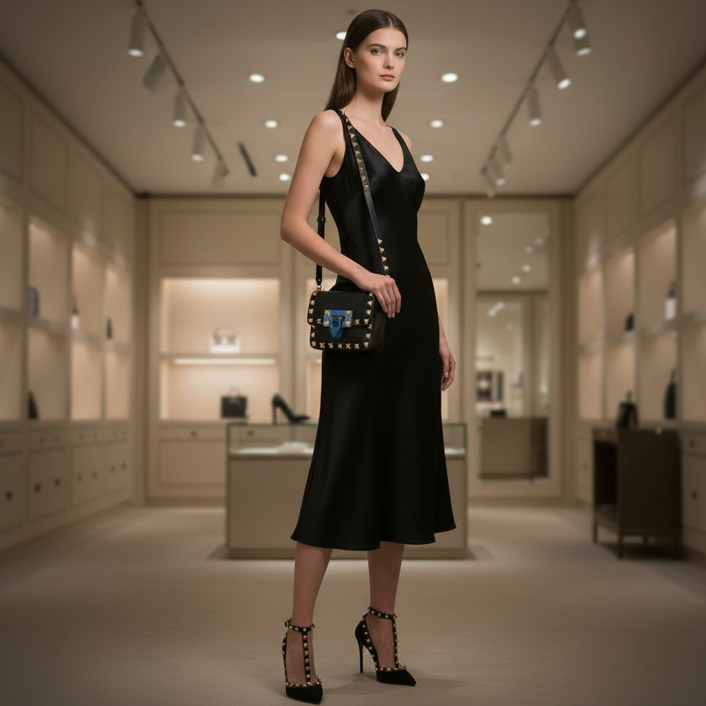 VALENTINO GARAVANI – Rockstud Shoulder Bag – Black Leather