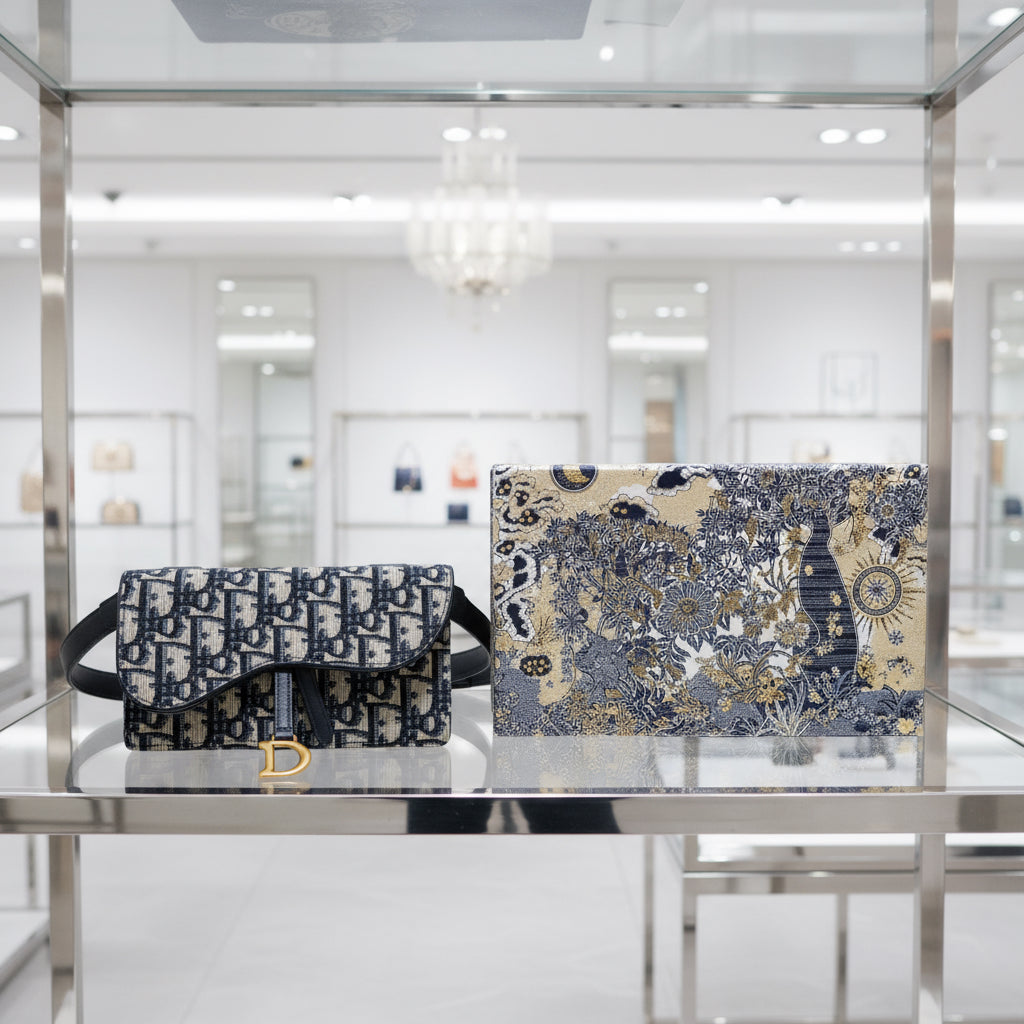 DIOR – Oblique Saddle Belt Pouch / Waist Bag – Leather × Canvas Navy