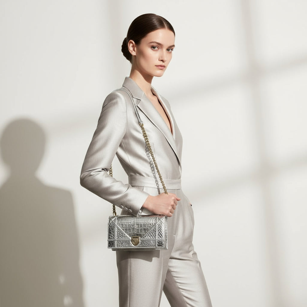 DIOR – Diorama Small Flap Shoulder Bag – Silver Leather