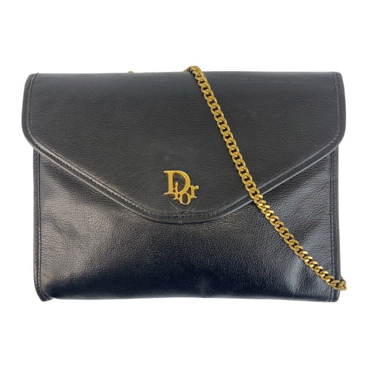 Christian Dior – Vintage Chain Shoulder Clutch – Black Leather with Gold-Tone hardware