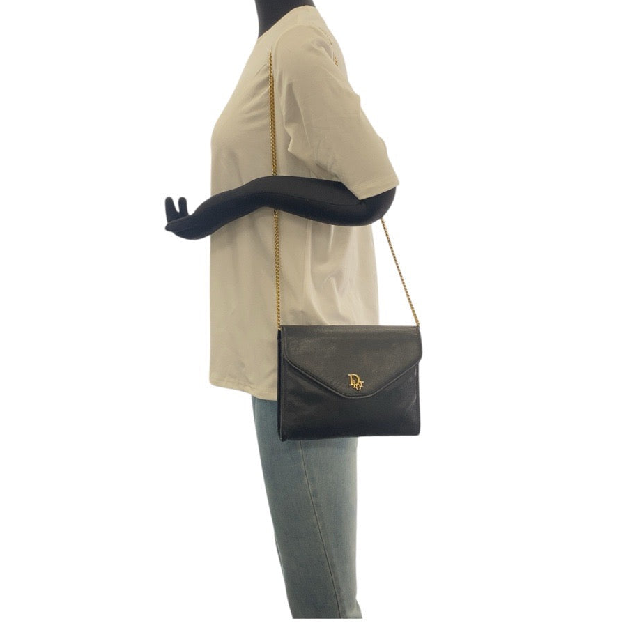 Christian Dior – Vintage Chain Shoulder Clutch – Black Leather with Gold-Tone hardware