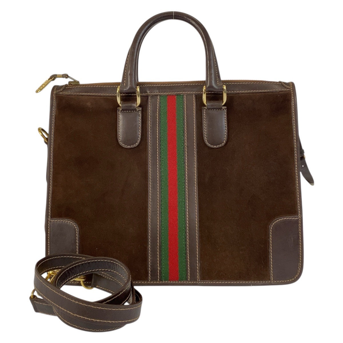 GUCCI – Sherry Line 2-Way Handbag / Tote – Suede & Leather – Brown with Gold Hardware – Modern Collection