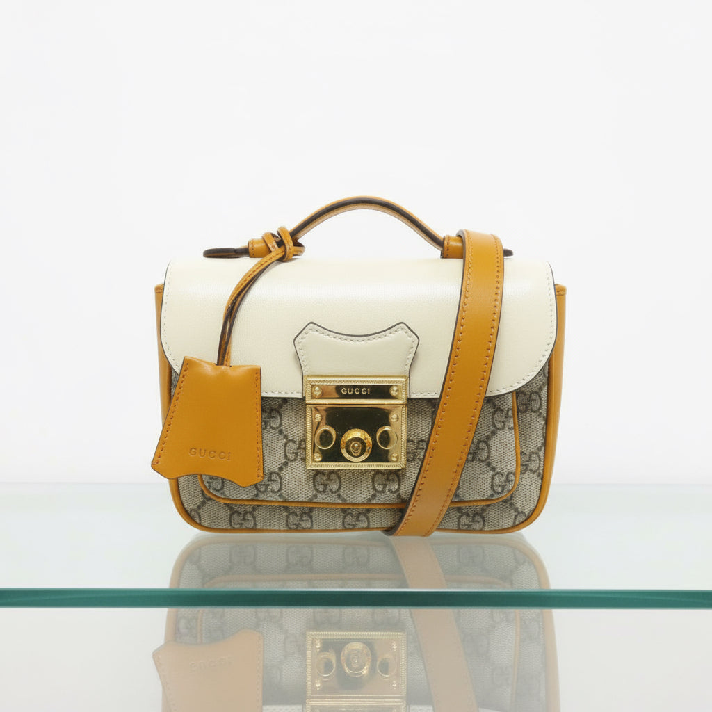 GUCCI – Brown GG Supreme PVC with Leather Trim 2-Way Handbag & Clutch