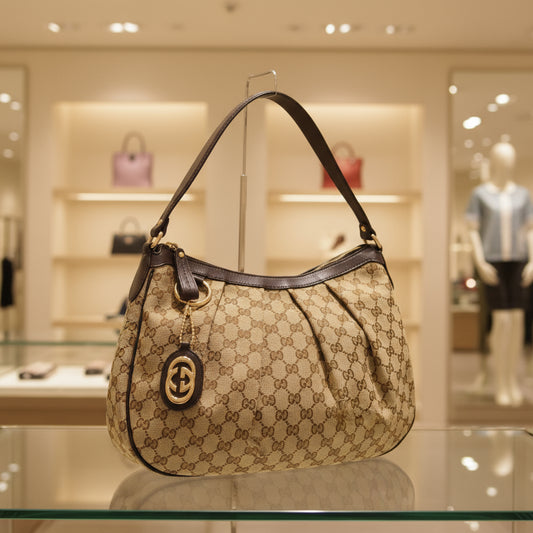 GUCCI Sukey Shoulder Bag GG Brown GG canvas with leather trim