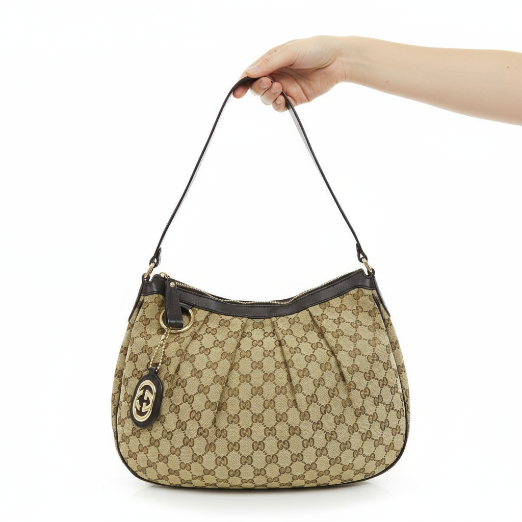 GUCCI Sukey Shoulder Bag GG Brown GG canvas with leather trim