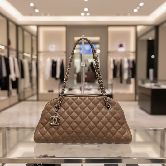 CHANEL – Mademoiselle Bowling Shoulder Bag – Brown Caviar Skin CC COCO Mark –