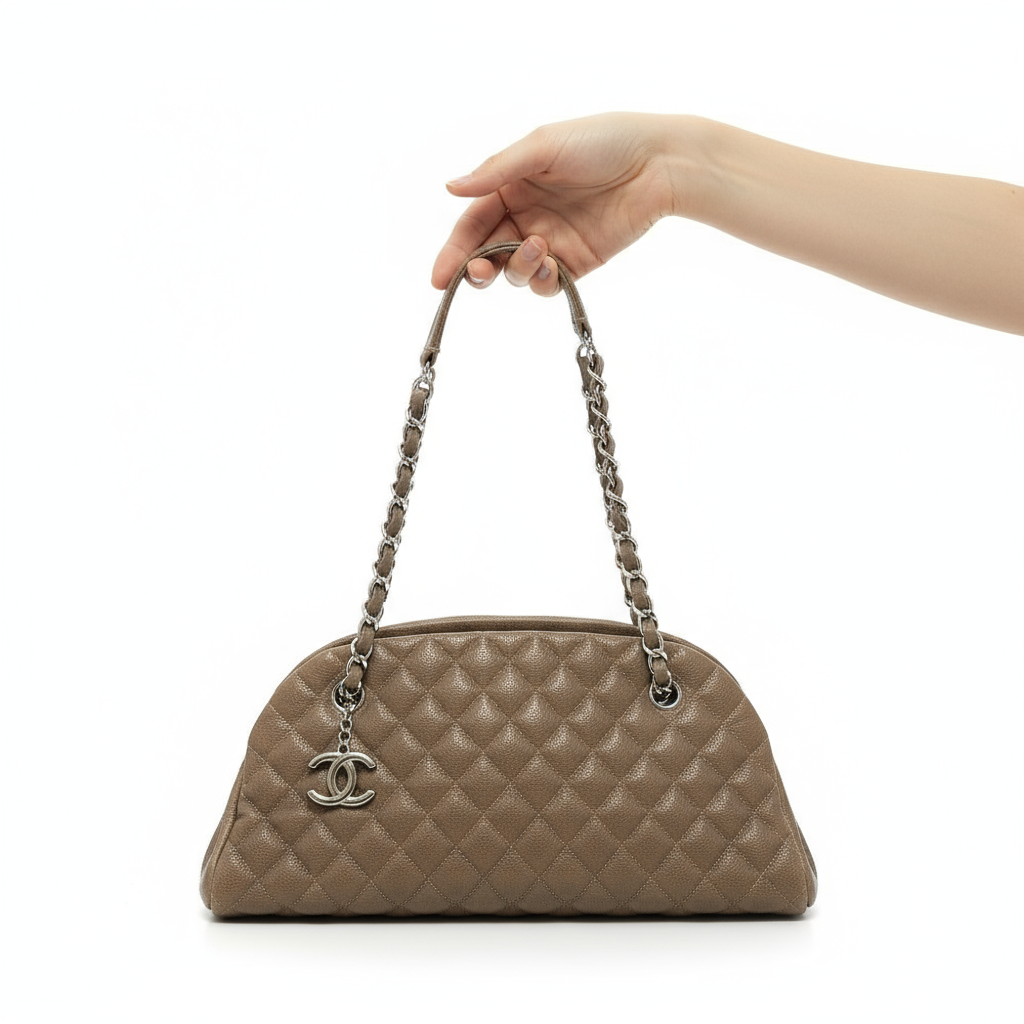 CHANEL – Mademoiselle Bowling Shoulder Bag – Brown Caviar Skin CC COCO Mark –