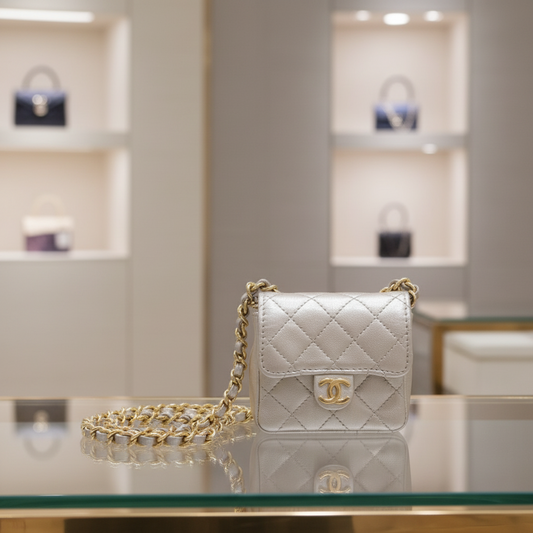 Chanel Chain Pochette Micro Line Calfskin Silver