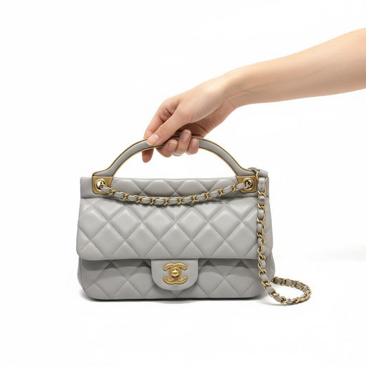 CHANEL Lambskin Matelassé Gray Lambskin