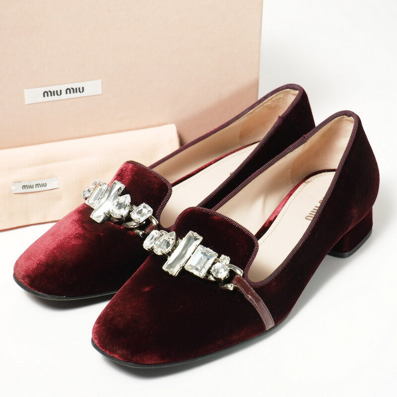 MIU MIU – Velour Sheepskin Pumps – Wine Red