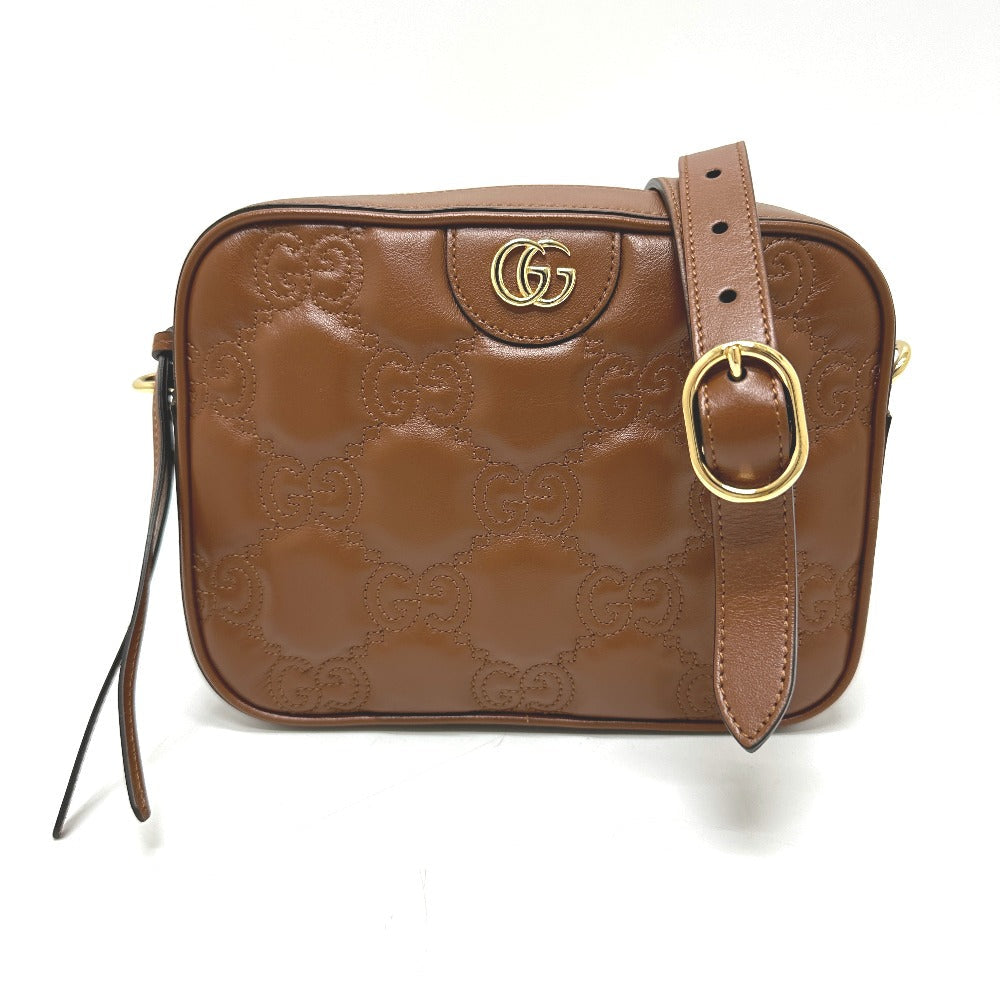 GUCCI – GG Matelassé Double G Shoulder Bag – Small – Brown Leather –