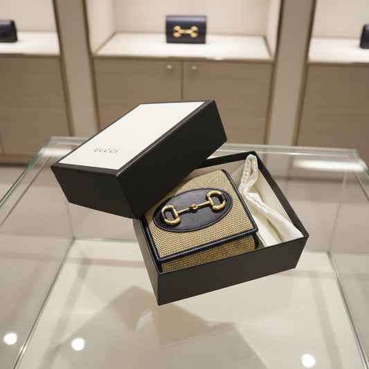 GUCCI – Horsebit Bifold Wallet – Beige Canvas & Leather