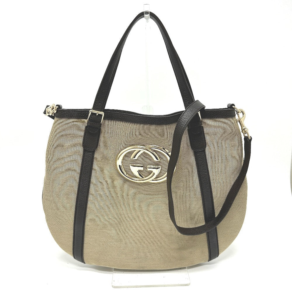 GUCCI – GG Logo 2-Way Tote Bag – Beige Canvas & Leather with Shoulder Strap –