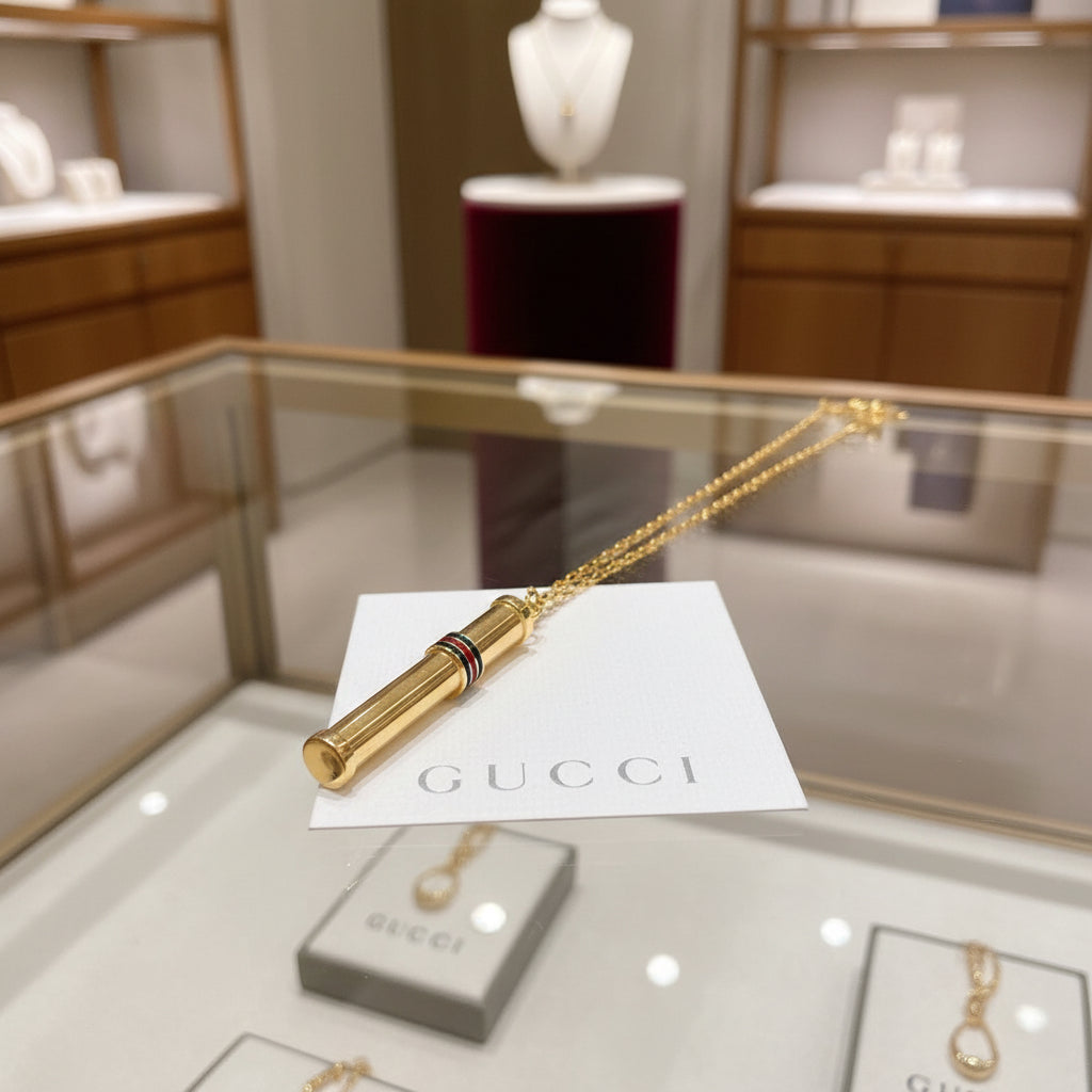GUCCI – Gold-Plated Perfume Bottle Necklace – Sherry Line – Long 76cm Length