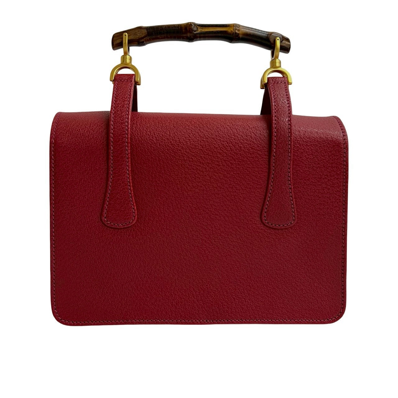 GUCCI – Red Leather Bamboo Handbag  –