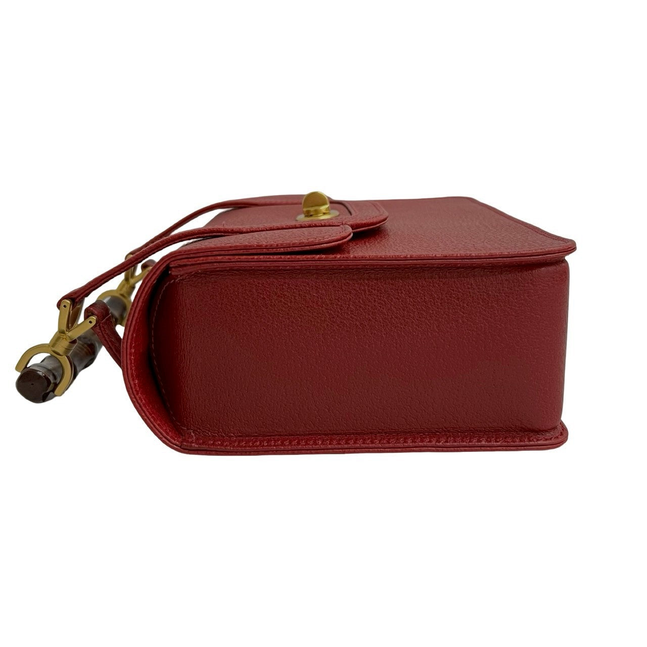GUCCI – Red Leather Bamboo Handbag  –