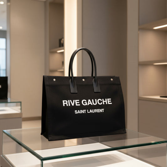 SAINT LAURENT – Rive Gauche Tote Bag – Black Canvas –