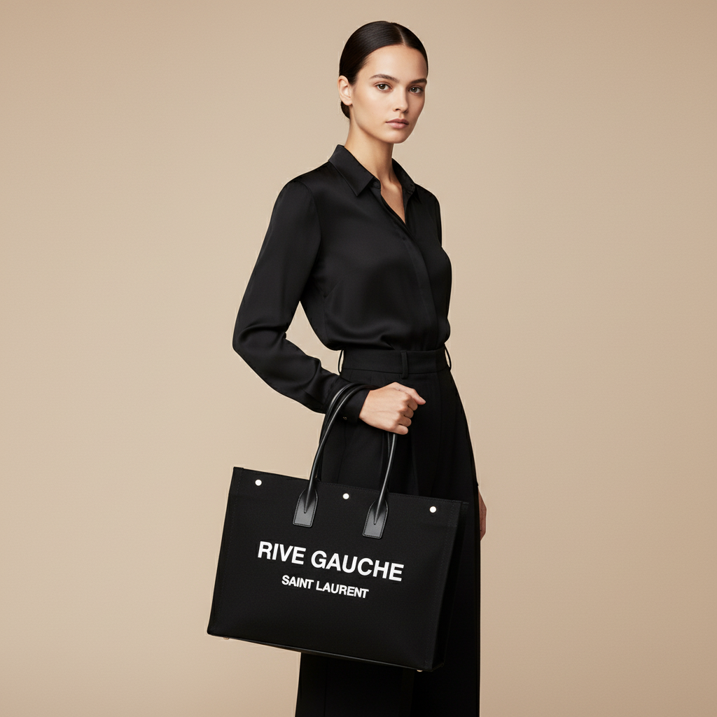 SAINT LAURENT – Rive Gauche Tote Bag – Black Canvas –