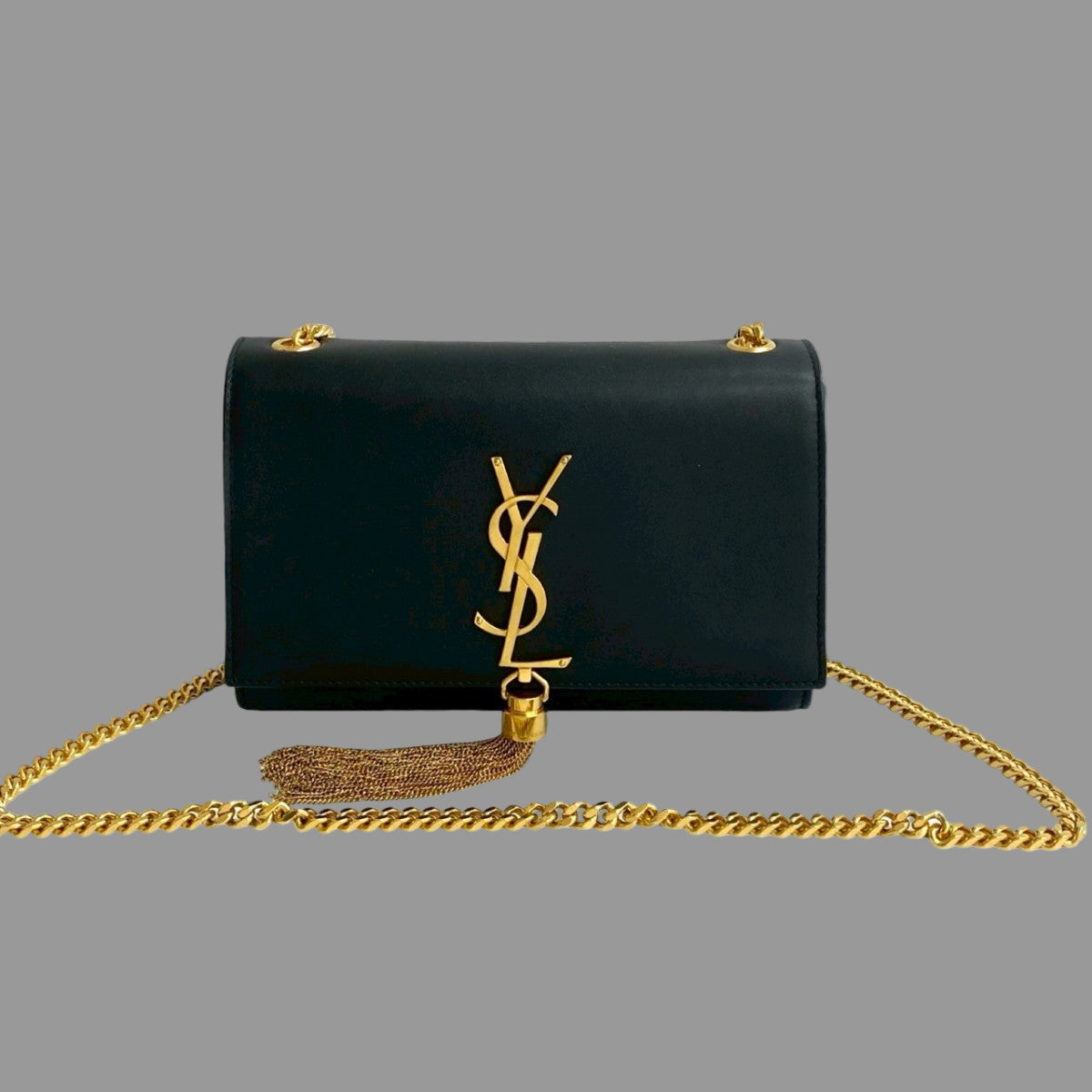 YVES SAINT LAURENT – Cassandra YSL Logo Shoulder Bag – Black Leather –